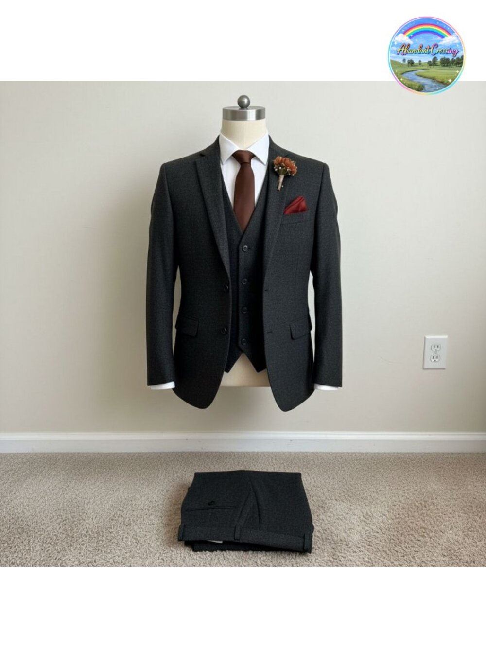 Men's 3 Piece Herringbone Tweed Suit Slim Fit Vintage Groom Wedding Prom